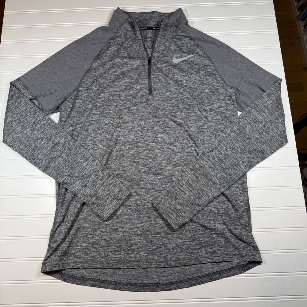 Nike Running Mens Dri-FIT Gray Heather Quarter Zip Pullover Shirt Medium 655205